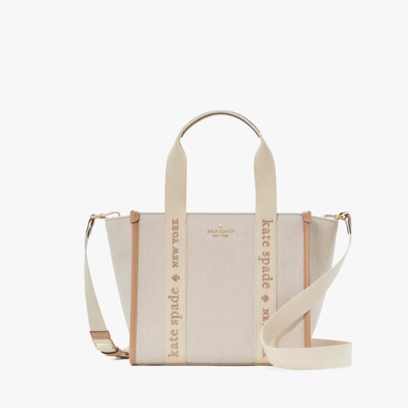 NWT $329 Kate Spade Kip Canvas Small Tote - Light Fawn / Beige